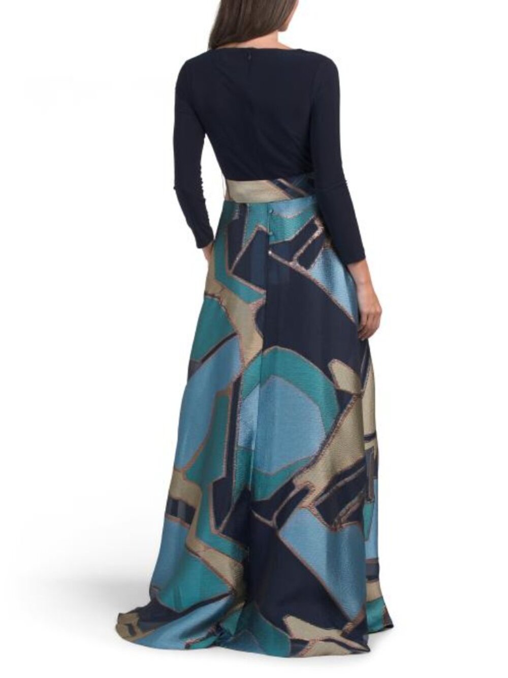TERI JON Three-quarter Sleeve Jersey Top Geometric Pattern Dress - Picture 2 of 5